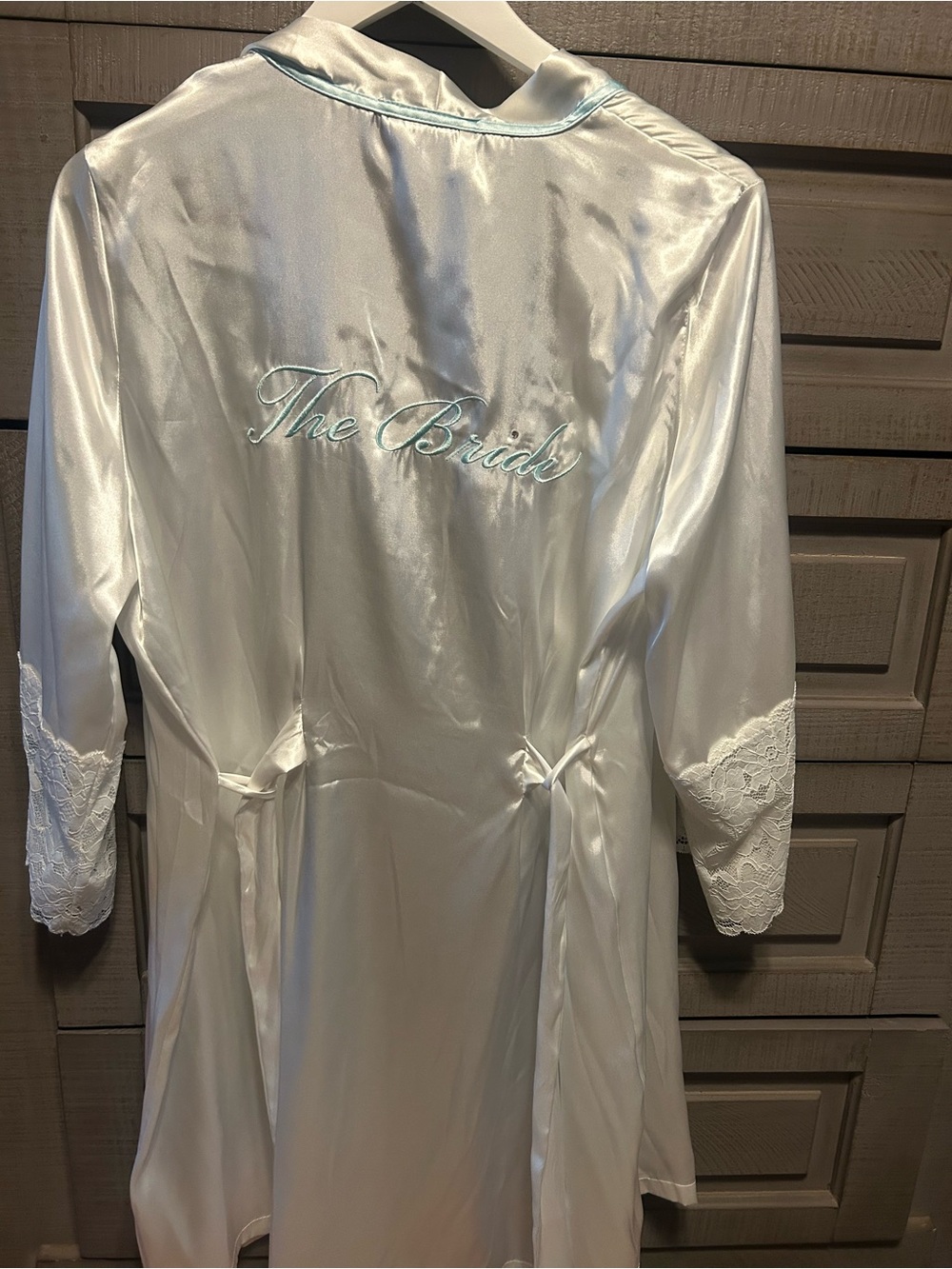 Satin bridal Robe with Lace Trim - White L/XL